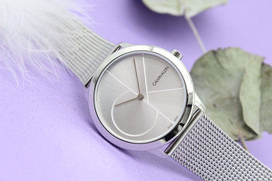 Calvin Klein Minimal Silver Dial Silver Mesh Bracelet Watch for Women - K3M2212Z