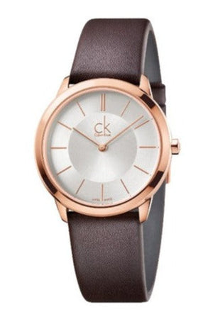 Calvin Klein Minimal White Dial Brown Leather Strap Watch for Men - K3M216G6