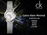 Calvin Klein Minimal White Dial Silver Mesh Bracelet Watch for Women - K3M23126