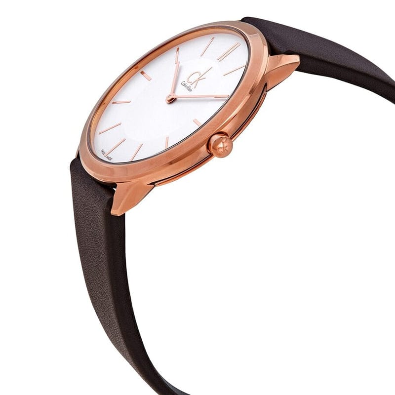 Calvin Klein Minimal White Dial Brown Leather Strap Watch for Men - K3M216G6