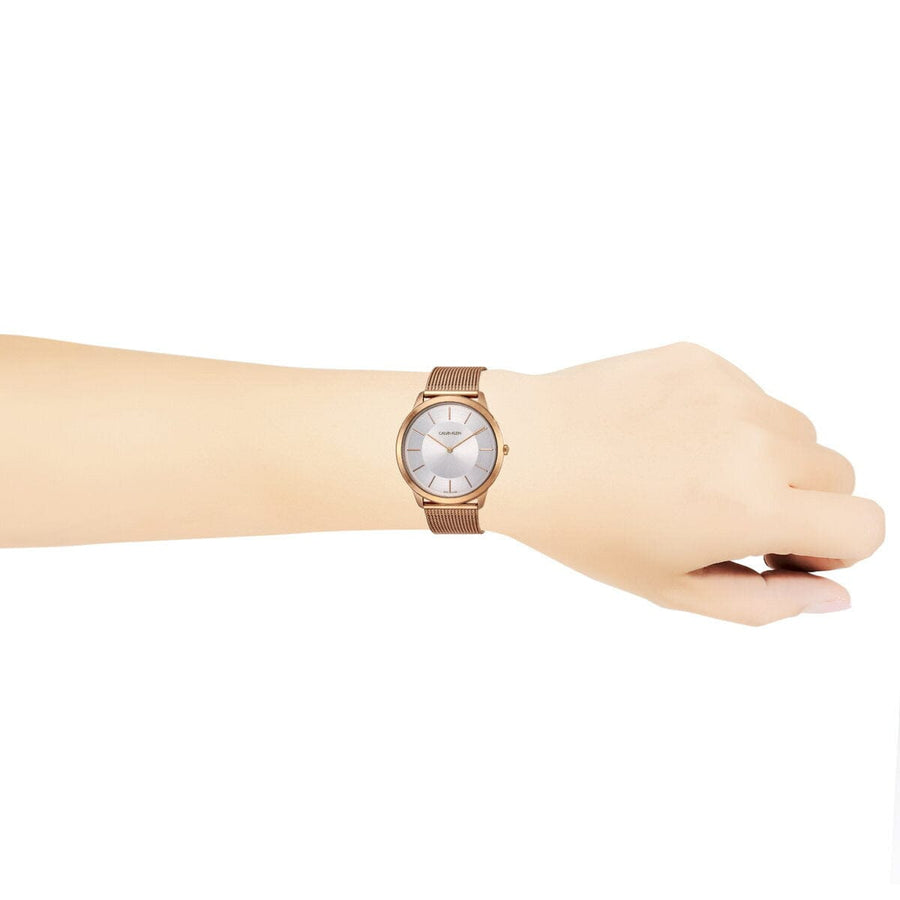 Calvin Klein Minimal White Dial Rose Gold Mesh Bracelet Watch for Men - K3M21626