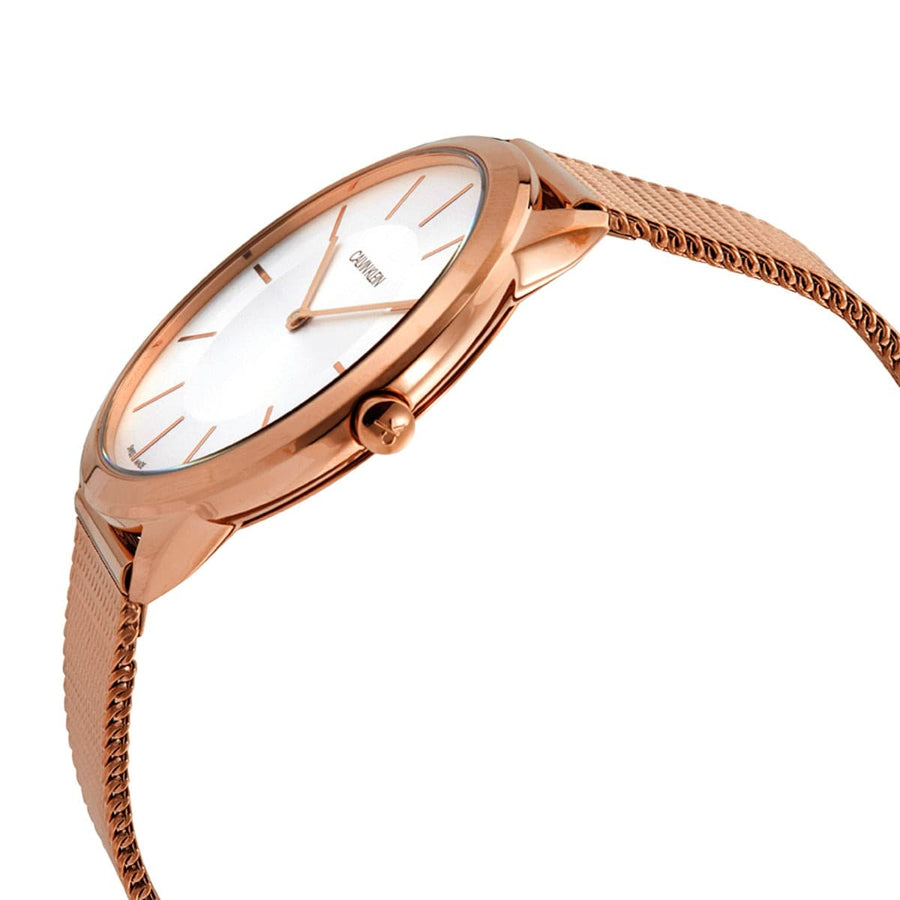 Calvin Klein Minimal White Dial Rose Gold Mesh Bracelet Watch for Men - K3M21626