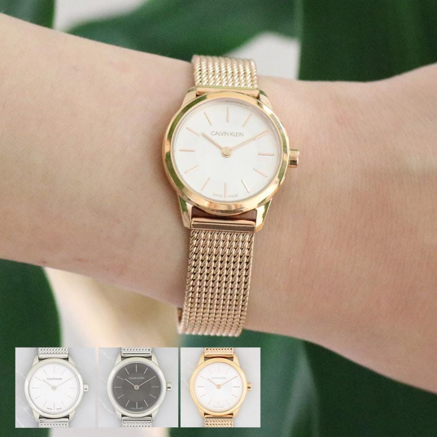 Calvin Klein Minimal White Dial Rose Gold Mesh Bracelet Watch for Women - K3M23626