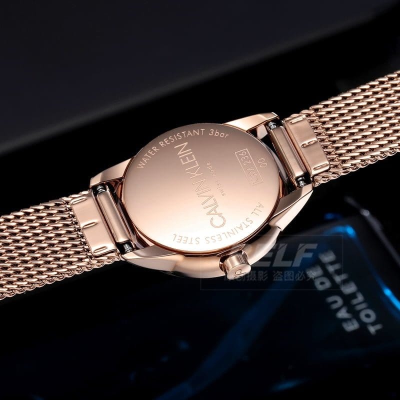 Calvin Klein Minimal White Dial Rose Gold Mesh Bracelet Watch for Women - K3M23626