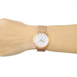 Calvin Klein Minimal White Dial Rose Gold Mesh Bracelet Watch for Women - K3M23626