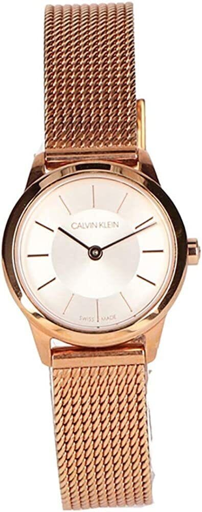 Calvin Klein Minimal White Dial Rose Gold Mesh Bracelet Watch for Women - K3M23626
