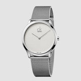 Calvin Klein Minimal White Dial Silver Mesh Bracelet Watch for Men - K3M2112Y