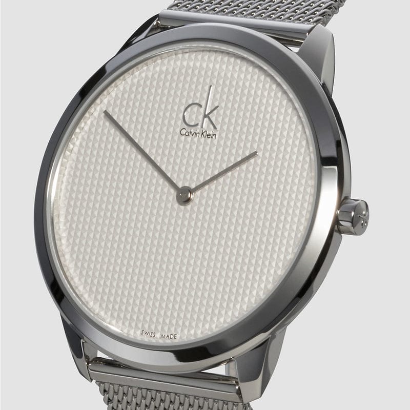 Calvin Klein Minimal White Dial Silver Mesh Bracelet Watch for Men - K3M2112Y