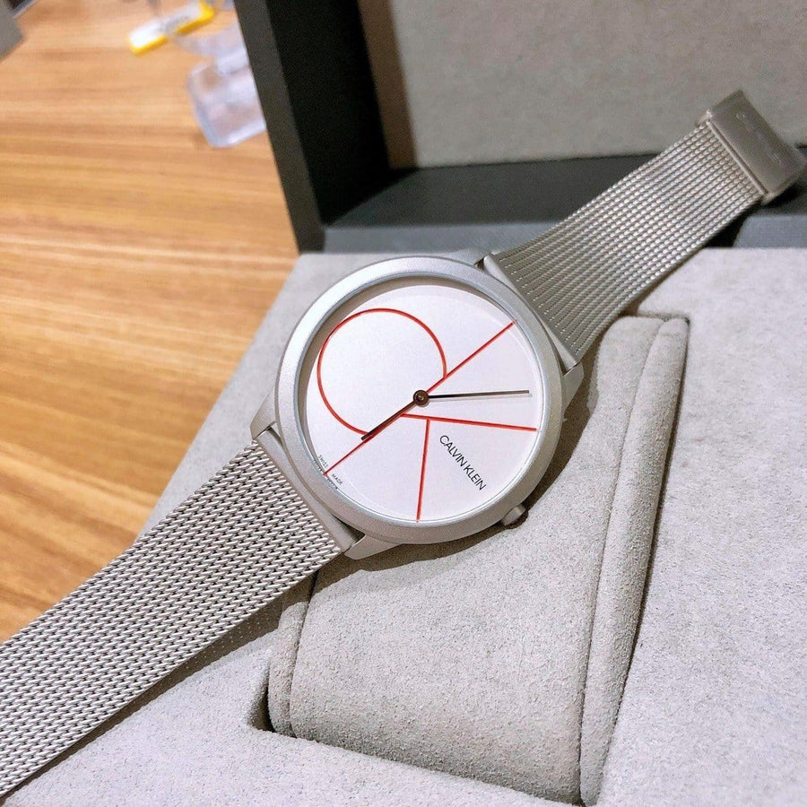 Calvin Klein Minimal White Dial Silver Mesh Bracelet Watch for Men - K3M51152