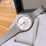 Calvin Klein Minimal White Dial Silver Mesh Bracelet Watch for Men - K3M51152
