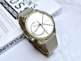 Calvin Klein Minimal White Dial Silver Mesh Bracelet Watch for Men - K3M5115X