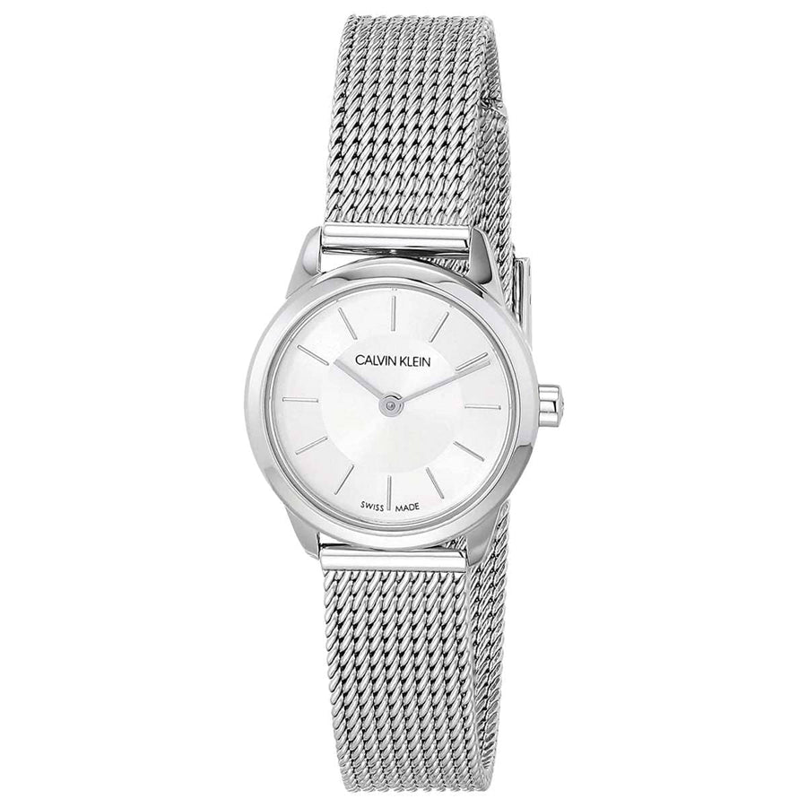 Calvin Klein Minimal White Dial Silver Mesh Bracelet Watch for Women - K3M23126
