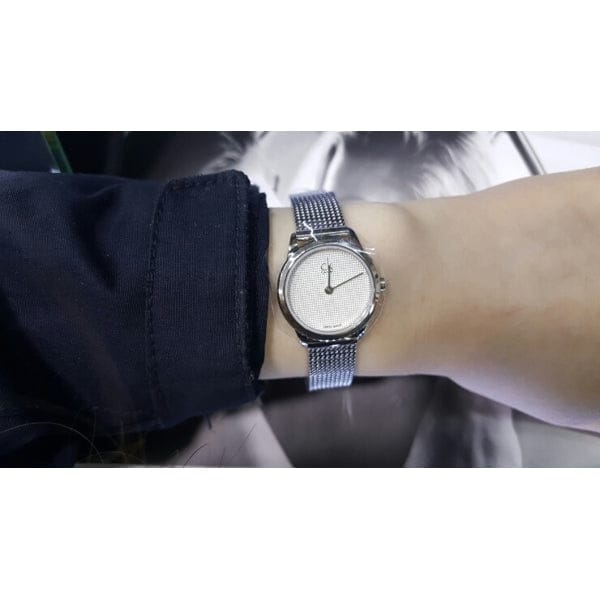 Calvin Klein Minimal White Dial Silver Mesh Bracelet Watch for Women - K3M2312Y
