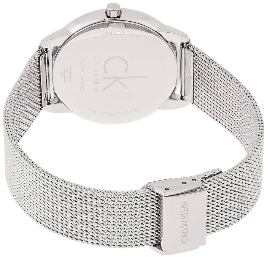 Calvin Klein Minimalist Black Dial Silver Mesh Bracelet Watch for Men - K3M2112X