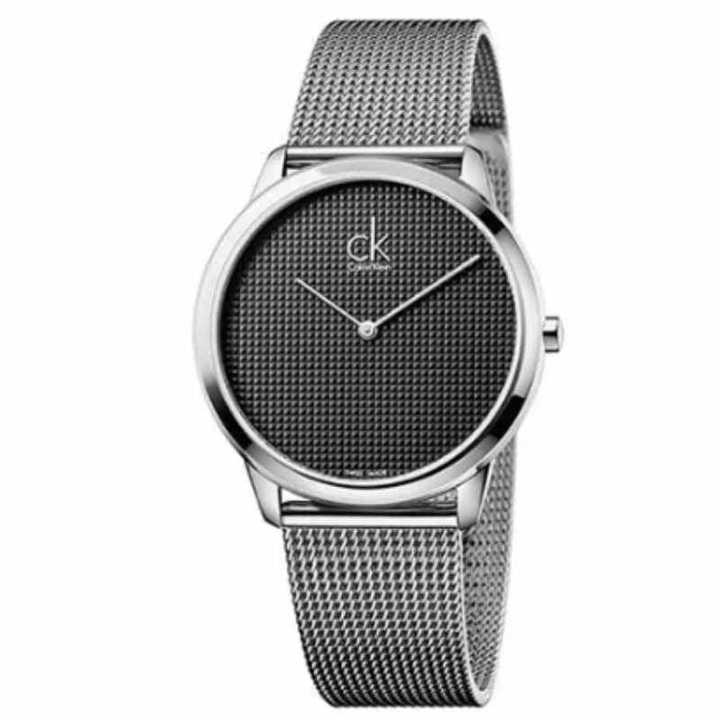 Calvin Klein Minimalist Black Dial Silver Mesh Bracelet Watch for Men - K3M2112X