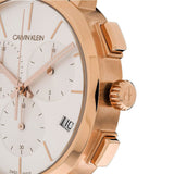 Calvin Klein Posh Chronograph White Dial Brown Leather Strap Watch for Men - K8Q376G6