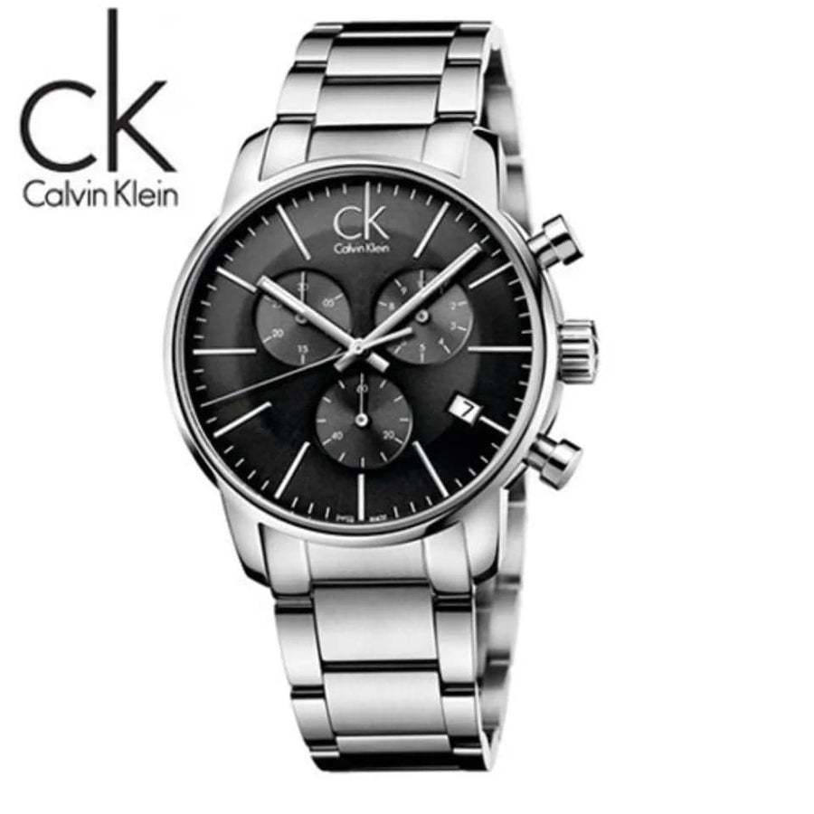 Calvin Klein Post Minimal Chronograph Black Dial Silver Steel Strap Watch for Men - K7627161