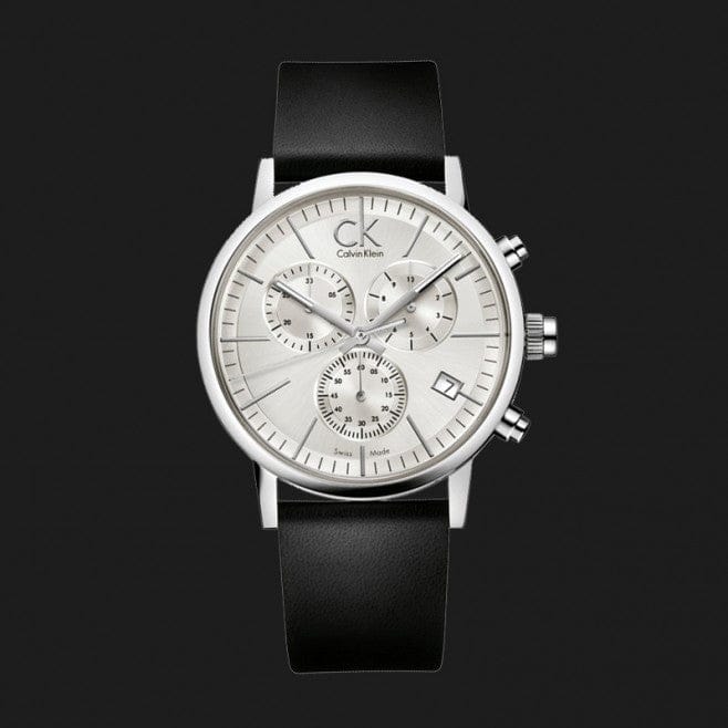 Calvin Klein Post Minimal White Dial Black Leather Strap Watch for Men - K7627120