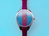Calvin Klein Rebel Blue Maroon Dial Maroon Leather Strap Watch for Women - K8P231UN