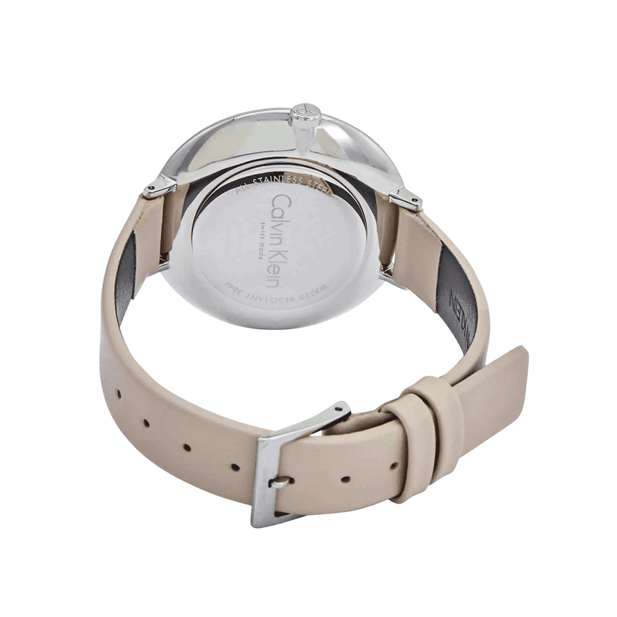 Calvin Klein Rise White Beige Dial Beige Leather Strap Watch for Women - K7A231XH