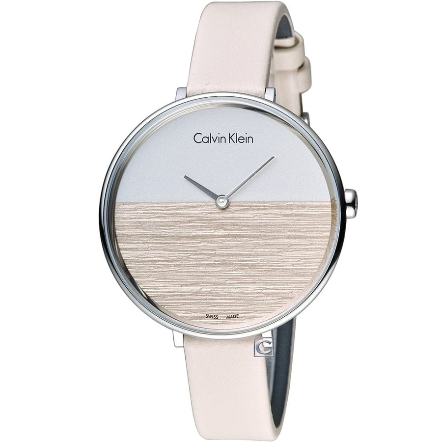 Calvin Klein Rise White Beige Dial Beige Leather Strap Watch for Women - K7A231XH