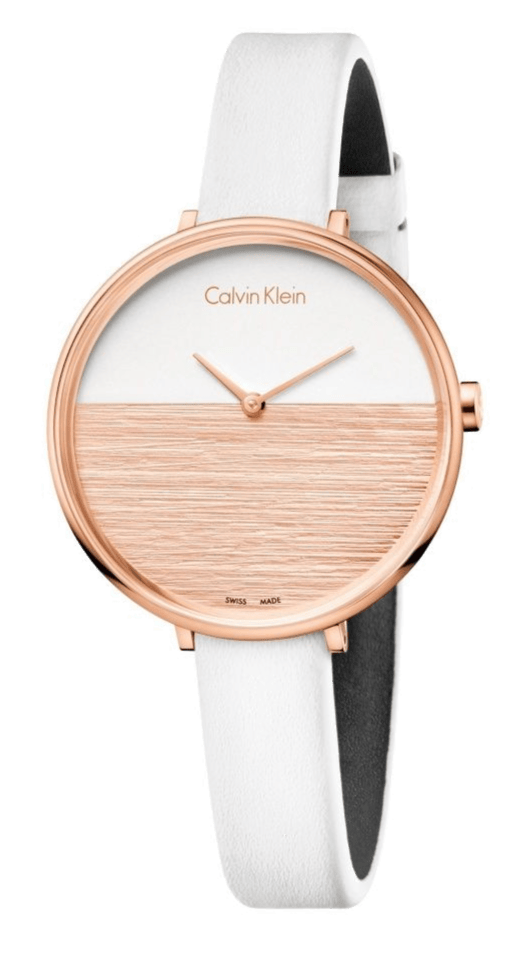 Calvin Klein Rise White Dial White Leather Strap Watch for Women - K7A236LH