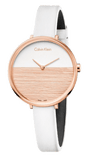 Calvin Klein Rise White Dial White Leather Strap Watch for Women - K7A236LH