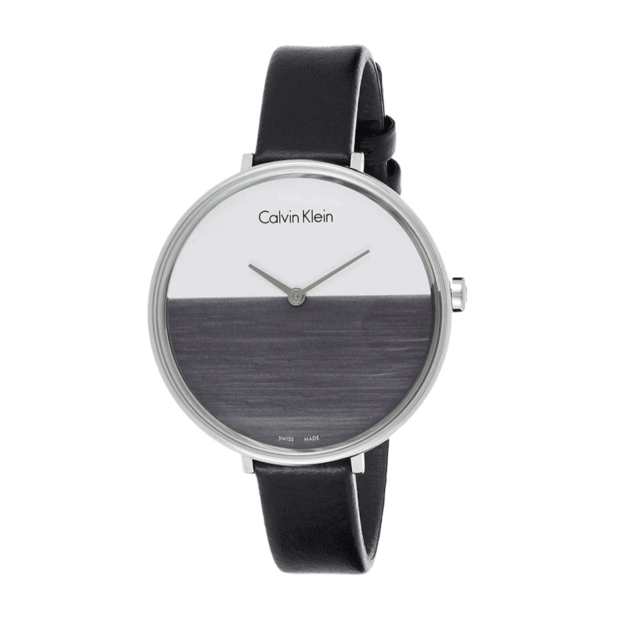 Calvin Klein Rise White Grey Dial Black Leather Strap Watch for Women - K7A231C3