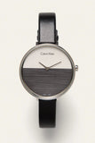 Calvin Klein Rise White Grey Dial Black Leather Strap Watch for Women - K7A231C3