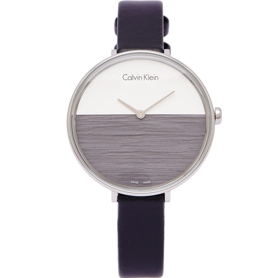 Calvin Klein Rise White Grey Dial Black Leather Strap Watch for Women - K7A231C3