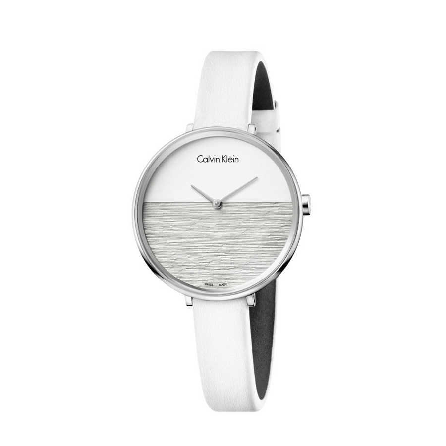 Calvin Klein Rise White Grey Dial White Leather Strap Watch for Women - K7A231L6