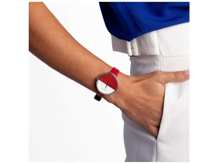 Calvin Klein Rise Yellow Red Dial Red Leather Strap Watch for Women - K7A231UP