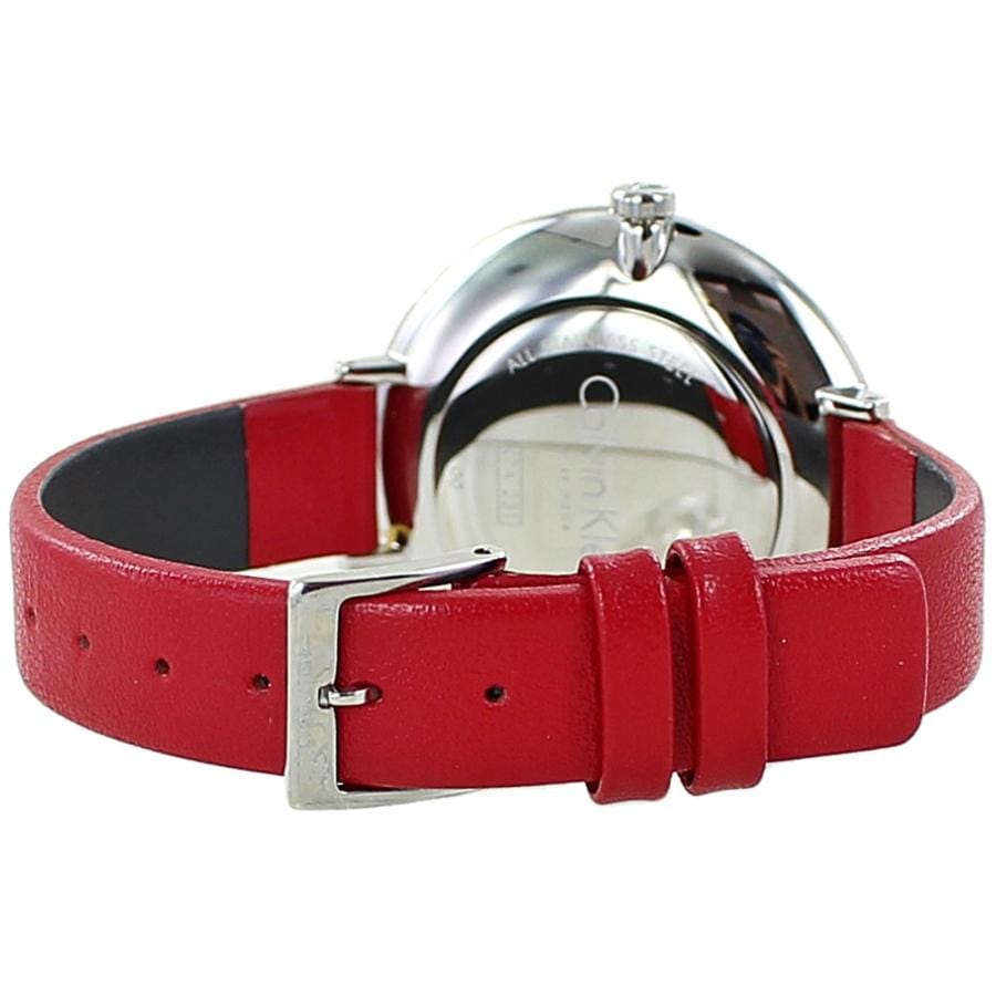 Calvin Klein Rise Yellow Red Dial Red Leather Strap Watch for Women - K7A231UP