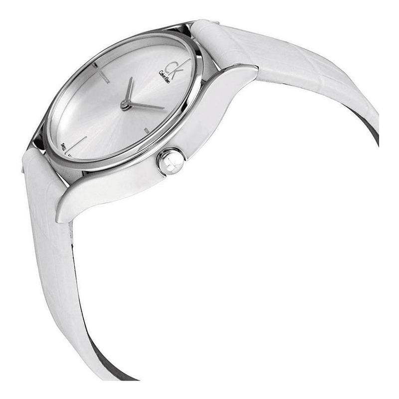 Calvin Klein Skirt White Dial White Leather Strap Watch for Women - K2U231KW