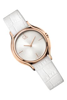 Calvin Klein Skirt White Dial White Leather Strap Watch for Women - K2U236K6