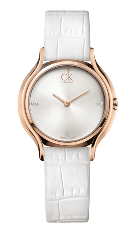 Calvin Klein Skirt White Dial White Leather Strap Watch for Women - K2U236KW