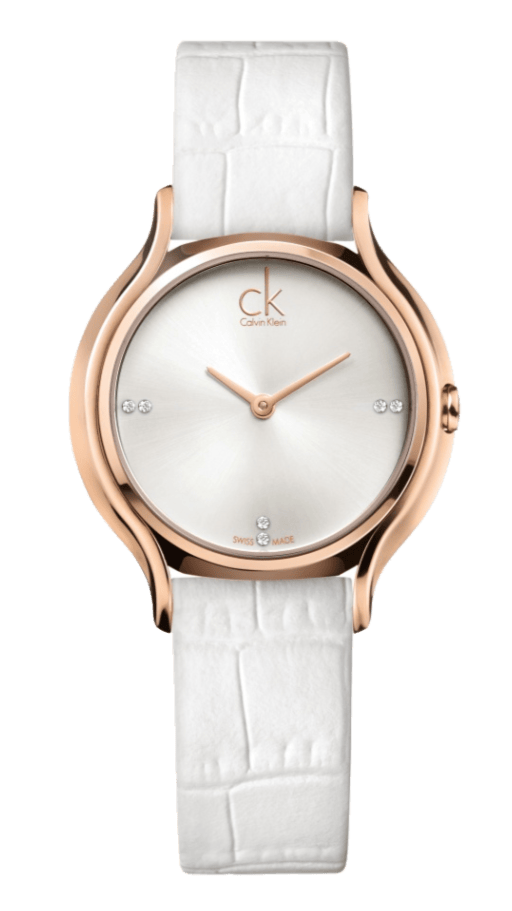 Calvin Klein Skirt White Dial White Leather Strap Watch for Women - K2U236KW