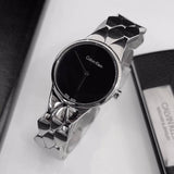 Calvin Klein Snake Black Dial Silver Steel Strap Watch For Women - K6E23141