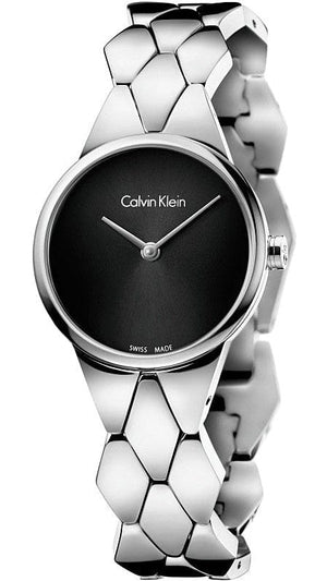 Calvin Klein Snake Black Dial Silver Steel Strap Watch For Women - K6E23141