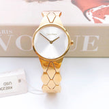 Calvin Klein Snake Silver Dial Yellow Gold Steel Strap Watch For Women - K6E23546