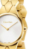 Calvin Klein Snake Silver Dial Yellow Gold Steel Strap Watch For Women - K6E23546