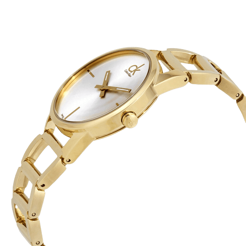 Calvin Klein Stately Silver Dial Gold Steel Strap Watch for Women - K3G23526
