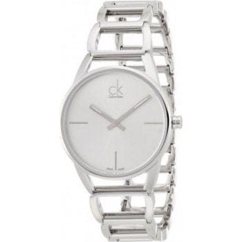Calvin Klein Stately White Dial Silver Steel Strap Watch for Women - K3G23126