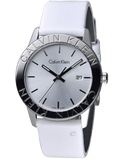 Calvin Klein Steady Silver Dial White Leather Strap Watch for Women - K7Q211L6