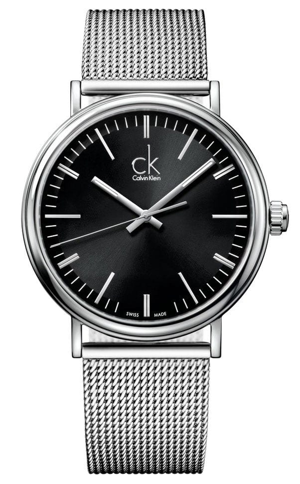 Calvin Klein Surround Black Dial Silver Mesh Bracelet Watch for Men - K3W21121