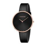 Calvin Klein Full Moon Black Dial Black Leather Strap Watch for Women - K8Y236C1