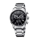 Calvin Klein City Chronograph Black Dial Silver Steel Strap Watch for Men - K2G27143