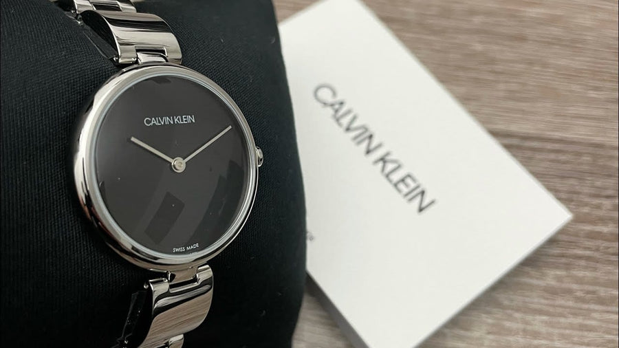 Calvin Klein Wavy Black Dial Silver Steel Strap Watch for Women - K9U23141