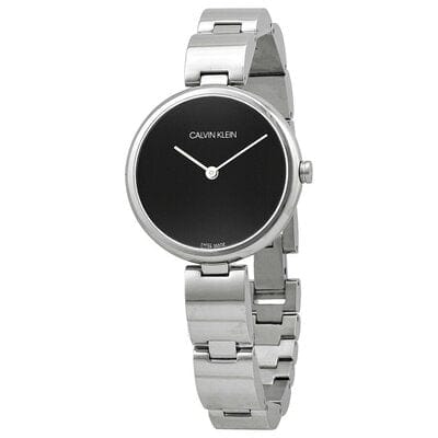 Calvin Klein Wavy Black Dial Silver Steel Strap Watch for Women - K9U23141