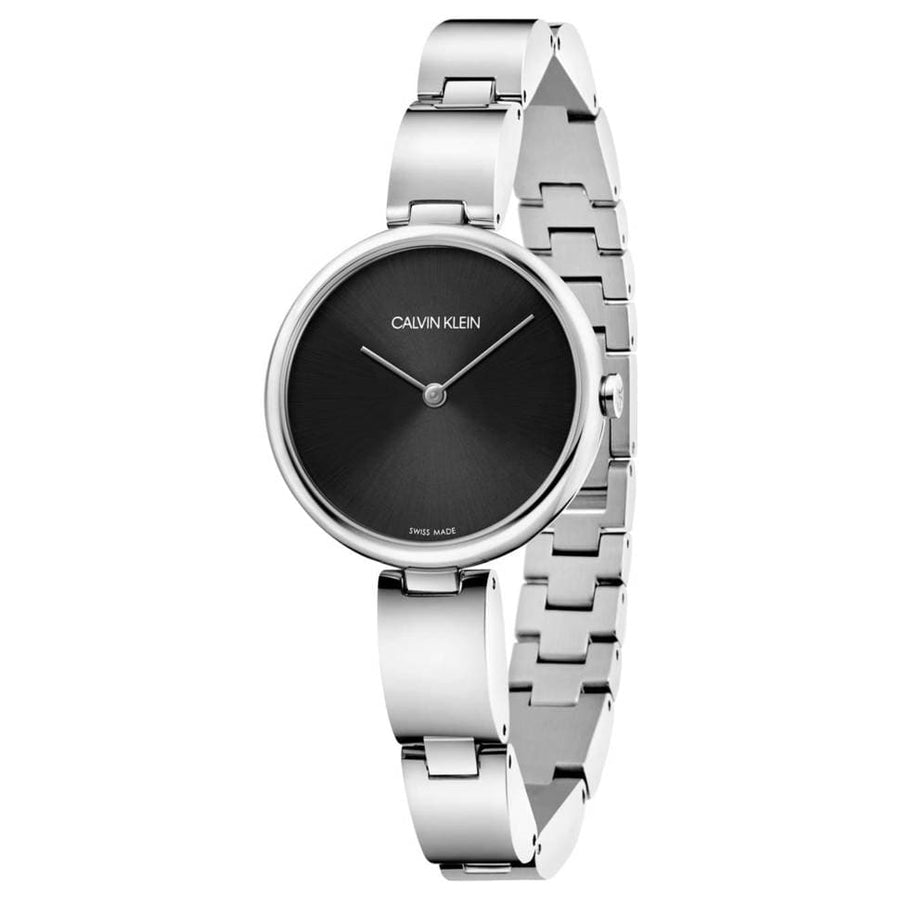 Calvin Klein Wavy Black Dial Silver Steel Strap Watch for Women - K9U23141